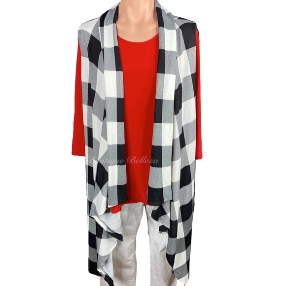 Jackets & Blazers - Black and White Buffalo Print Longline Vest